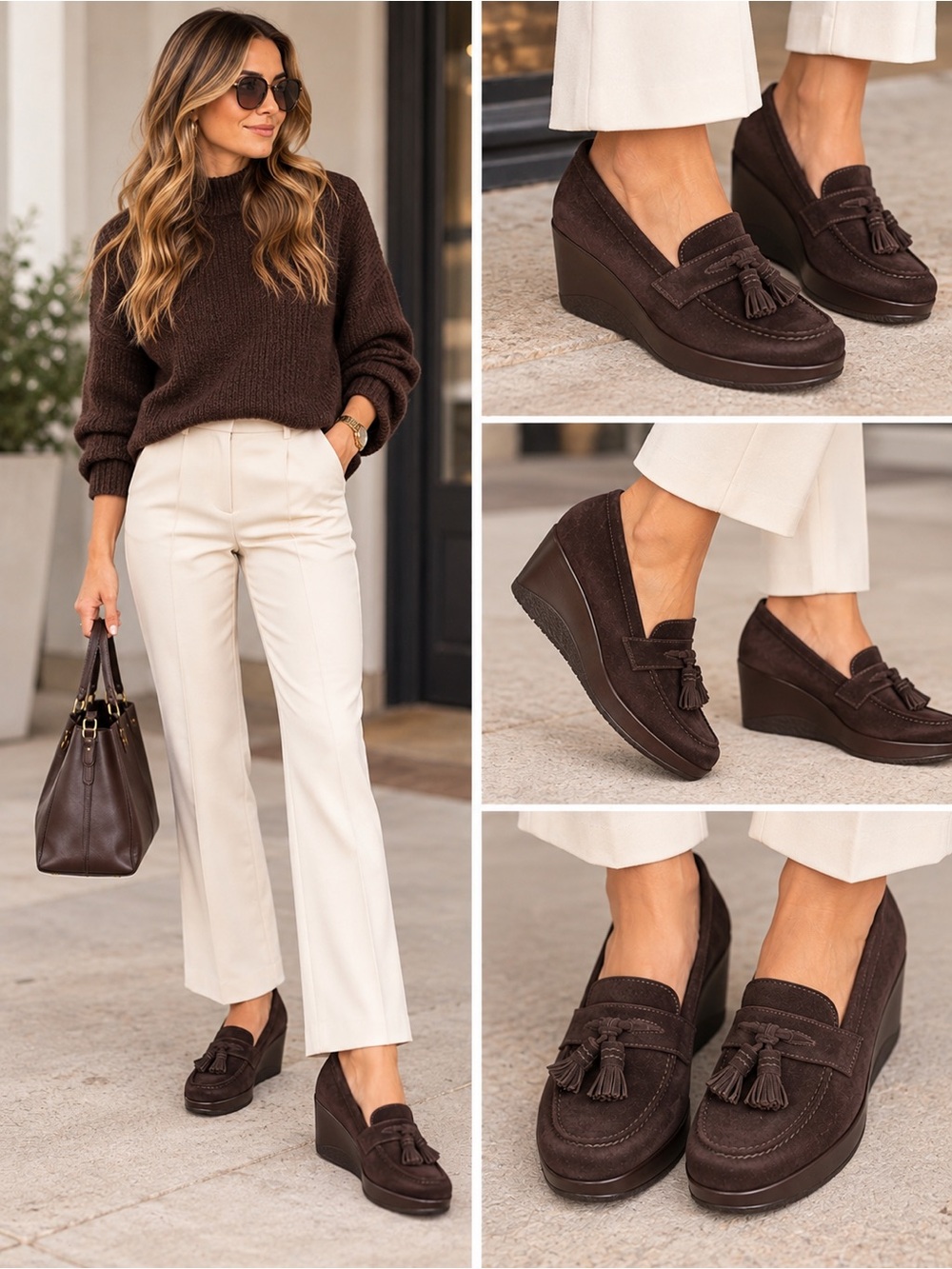 Stuart Weitzman Womens Brown
Suede Tassel Wedge Loafers Shoes
Size 8